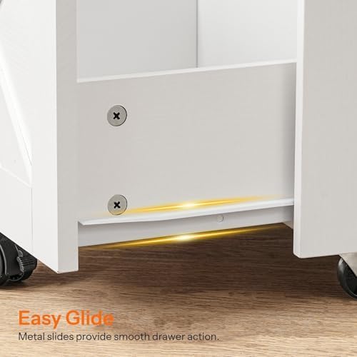 HOOBRO Farmhouse File Cabinet, Small Rolling File Cart Under Desk, 1-Drawer File Cabinet for Home Office, Printer Stand with Drawers, File Organizer Fits A4/Letter Size, White and Walnut, WH34WJ01 - Image 6