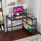 FDW L-Shaped Gaming Desk 39 Inch Computer Desk Corner Desks with Reversible Side Storage Shelves Study Desk Metal Frame PC Work Table for Home Office Dorm Sturdy Writing Workstation, Black - Image 2