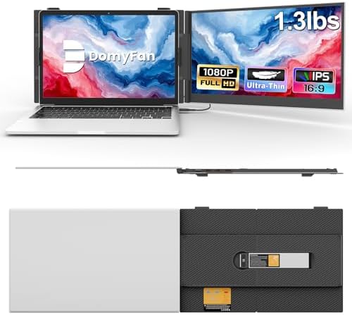 domyfan 14" Laptop Screen Extender, Ultra-Thin Portable Dual Laptop Monitor Extender with FHD 1080P IPS Display, Plug & Play via HDMI/USB-A/Type-C for 13-17" Laptops, Works with Windows/Mac/Android by Domyfan