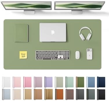 YSAGi Leather Desk Protector, Office Mat, Large Mouse Mat, Non-Slip PU Leather Blotter, Laptop Desk Pad, Waterproof Writing Pad for Office and Home (Bamboo Green, 47.2" x 23.6") by YSAGi