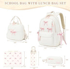 5PCS Bow Backpack for Girls with Bento Box & Water Bottle - Image 2