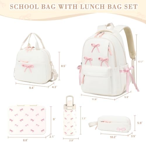 5PCS Bow Backpack for Girls with Bento Box & Water Bottle - Image 2