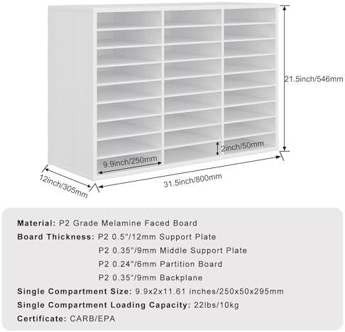 PAG-Mass Mail Sorter Organizer, Wood Literature Organizer, Student Mailbox for Classroom, Desktop Bill Paper Organizer for Office Home School, 27 Compartments, White - Image 2