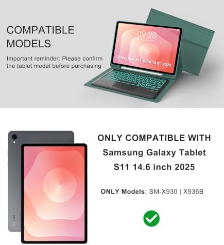 Touch Keyboard Case for Samsung Galaxy Tab S11 Ultra 14.6 Inch 2025, Galaxy Tab S11 Ultra Case Keypad with Precise Trackpad, Backlit Keyboard Cover with S Pen Holder for Samsung Tablet 14.6'', Green - Image 2