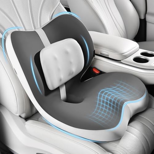 FLORICH 2 in1 Truck Seat Cushion and Lumbar Support Pillow Memory Foam Car Seat Cushion with Adjustable Strap for Truck Driver Long Drives, Fits Semi Truck Seat,Car,Office&Gaming Chair(Grey) by FLORICH
