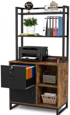 Homieasy Vertical Filing Cabinet with Bookshelf, Rustic Brown by Homieasy