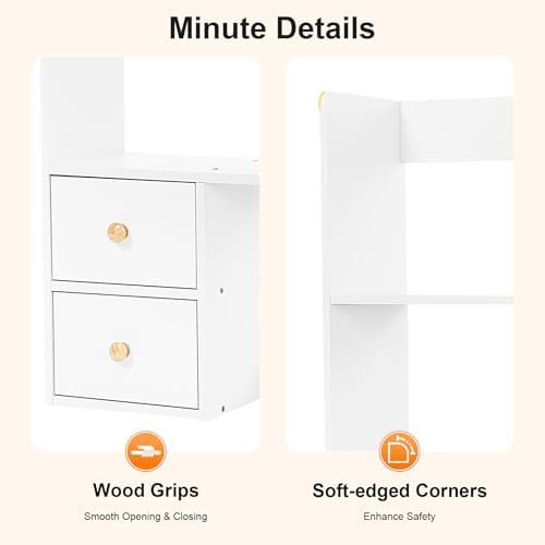 Desktop Bookshelf, 39" Desk Hutch with 3 Tier Storage Shelf & 4 Cabinets, 3-Tier Wood Desktop Organizer Rack with Open Compartments for Books, Files, Decorations, Home Office, Study Room & Dorm, White - Image 5