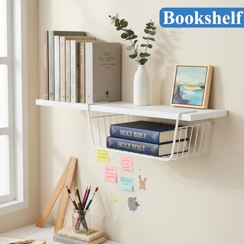 6 Pack Under Shelf Basket, Slide in Wire Hanging Storage Baskets, Slides Under Wire Shelves, Undershelf Hanging Storage Bin Basket for Kitchen, Pantry, Counter, Desk Bookshelf (White) - Image 3