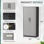 Greenvelly Metal Garage Storage Cabinet with Lock, 72”Metal Storage Cabinet with 2 Doors and 4 Adjustable Shelves, Steel Tool Cabinet for Garage,Home Office, School,Gym (Black Grey) - Image 3