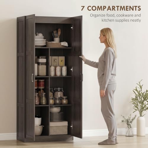HOMCOM 71" Tall Kitchen Pantry Cabinet with 4 Adjustable Shelves Espresso - Image 4