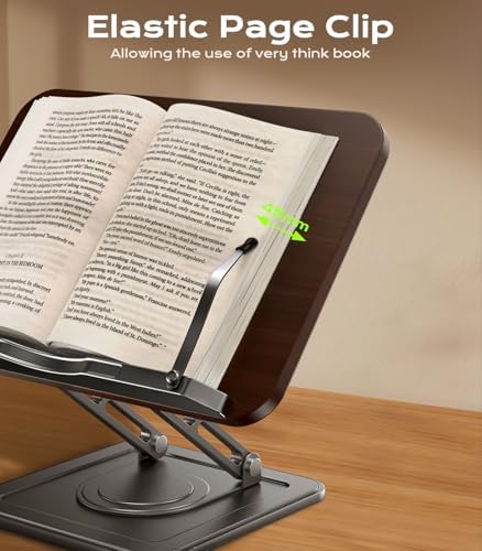 LOXP Book Stand for Reading, 360° Rotating Holder with Page Clip, Ergonomic - Image 6