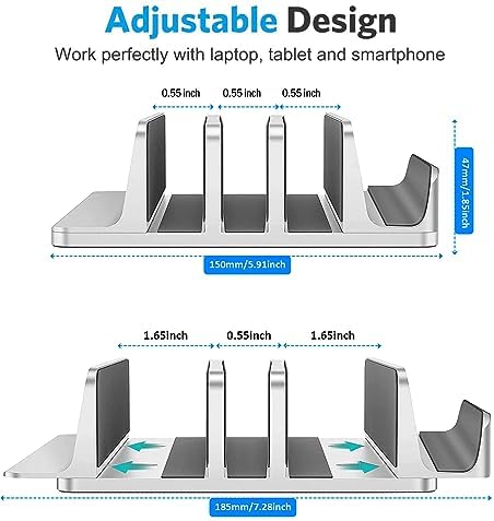 Vertical Laptop Stand for Desk [Updated Version],3-Slot Space-Saving Aluminum Desktop Stand Holder with Adjustable Dock Size Compatible for All MacBook/HP/Dell/Surface/Samsung/Chrome Book(Silver) - Image 3