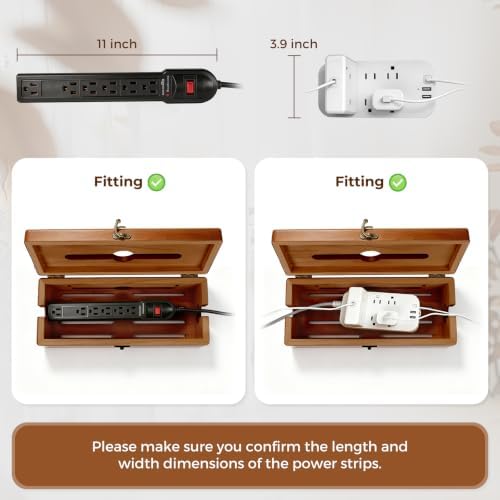 Large Cable Management Box with Clasp, Soild Wood Cord Box with 4 Open Slots, Cable Box to Hide Cords and Power Strip - Image 4