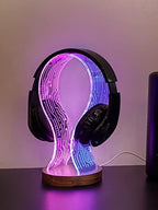 YuanDian Headphone Stand, Walnut Wood Headset Holder with Blue Pink LED Night Light for Gamers, Men, and Music Lovers - Perfect Desk Gift Idea - Image 6