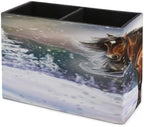 PU Leather Multi-Compartment Pen Holder Desktop Organizer Pencil Cup Storage Caddy for Office Home Supplies Handsome Horse Winter Theme Farm Animal Snowy Mountain Snowflakes Winter Scenery - Image 7