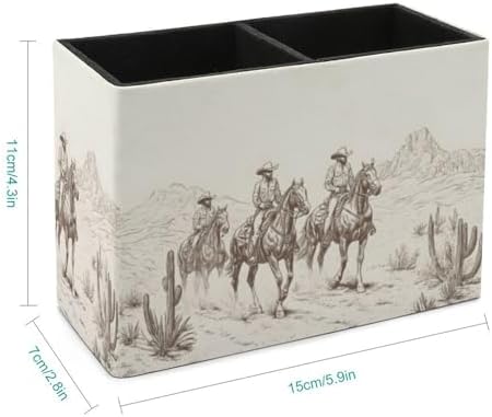 Pens Holder, Pencils Holder for Desk Organizer, Western Horse Cactus PU Leather Pencil Cups Desktop Stationery Storage Makeup Brush Holder Pens Organizer for Office Home - Image 2