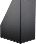 KINGFOM Wooden Leatherette Desktop File Folder Organizer and Document File Stand Journals Magazine Rack 2 Slots (black) - Image 5