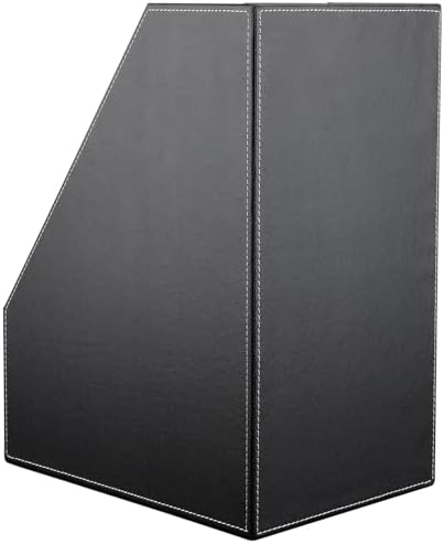 KINGFOM Wooden Leatherette Desktop File Folder Organizer and Document File Stand Journals Magazine Rack 2 Slots (black) - Image 5
