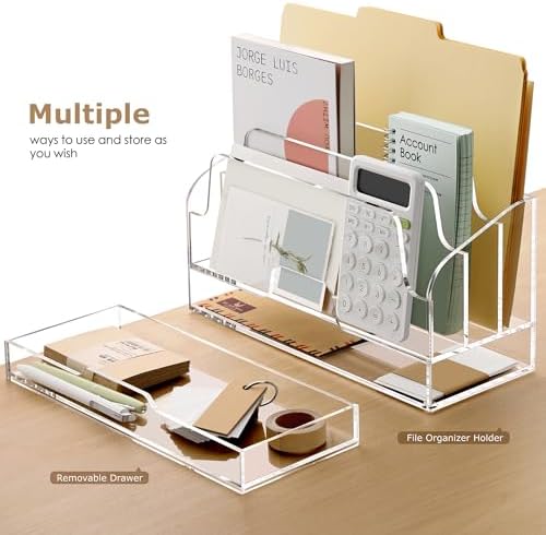 SANRUI Clear Desk Organizer Holder with Drawers, Acrylic File Mail Sorter - Image 4