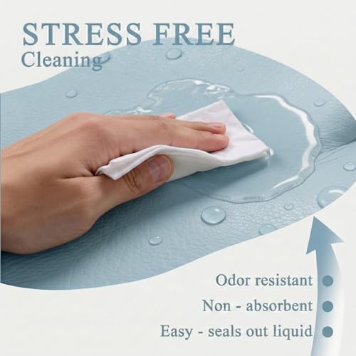 Vegan Leather Contoured Baby Changing Pad | Waterproof & Wipe-Clean PU Leather Diaper Change Mat, Soft, Wipeable Cover, Safety Strap, Non-Slip Bottom, Topper for Standard Infant Diaper Table & Dresser - Image 5