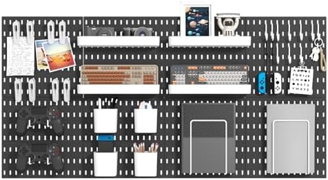 MULSAME Pegboard Combination Kit, Wall Mounted Storage Set with 8 Pegboards & 28 Accessories Hanging, Peg Boards Organizer for Walls Display, Crafts Organization, Kitchen Organizer, 22" x 44" Black by MULSAME
