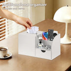 Nightstand Organizer with Tissue Holder,PU Leather Square Tissue Box Cover - Image 3