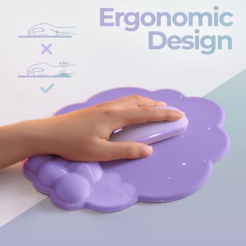 Premium Quality Cloud Wrist Rest Keyboard & Mouse Pad Set – Ergonomic Memory Foam Desk Accessories with Wrist Support for Office & Gaming – Purple-Star - Image 4