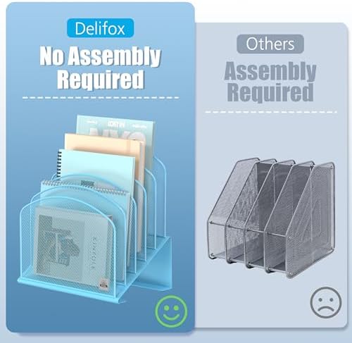 Delifox Inclined Desk File Organizer,Vertical File Folder Holder Stand Metal Rack File Sorter for Office Classroom Desktop Organization (2, Blue, 5) - Image 5
