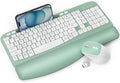 Wireless Keyboard and Mouse Combo, Full-Sized Ergonomic Wave Keys Keyboard with Memory Foam Wrist Rest & Phone Holder, 2.4G Quiet Keyboard Mouse Work Setup for PC Laptop, Office or Home (Mint Green) by Unknown