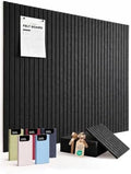 VIVELDA Large Felt Bulletin Board 48 x 36 Inch - 12-Pack Square Acoustic Wall Panels, Cork Board Alternative, NRC 0.95, Damage-Free Adhesive, Slatted Design for Home, Classroom (Black) by VIVELDA%C2%AE