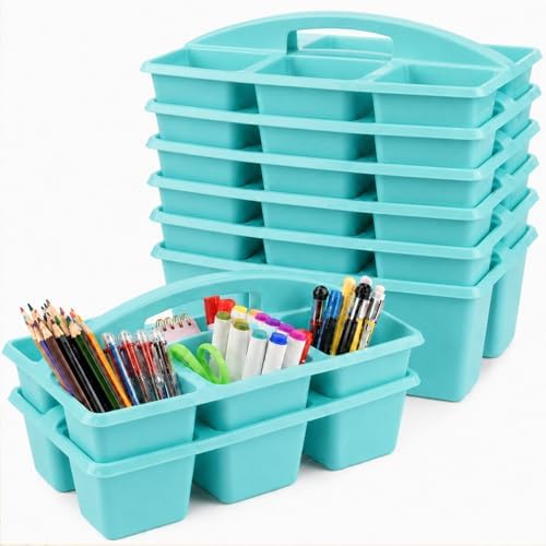 gisgfim 6 Pack Plastic Classroom Caddy with 6-Compartments Plastic Storage Caddies with Handle 6 Compartments Table Caddy Organizer Versatile Table Caddies for Classroom Office Storage, Lake Blue by gisgfim