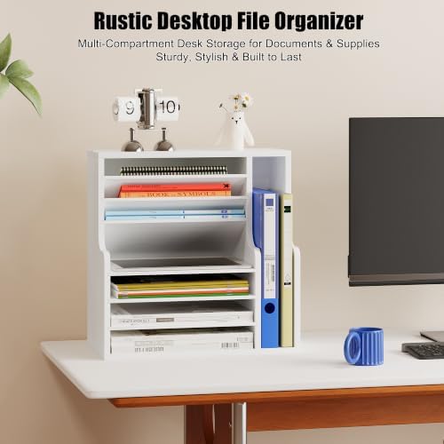 Wood Desktop File Holder Organizer Mail Sorter for File Folders, Mails, Envelopes or Magazines, 8 Compartments (White) - Image 3