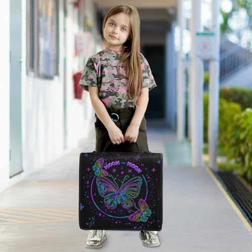 3-Ring Zipper Binder with Shoulder Strap Zip-Up Expanding File Folder Organizer Storage Fireproof Accordion Trapper Keeper Home School Office Three Butterfly (Three Butterfly) - Image 7