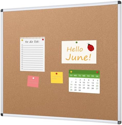 VIZ-PRO Cork Bulletin Board, 48 X 48 Inches, Wall-Mounted Corkboard with Silver Aluminium Frame for School, Office, and Home 4' X 4' by VIZ-PRO