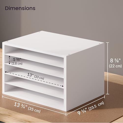 Ballucci 5 Tier Paper Organizer Letter Tray, Wood Desk File Organizer with Adjustable Shelves, Home Office School Letter/A4 Mail Sorter Magazine Holder - White - Image 3