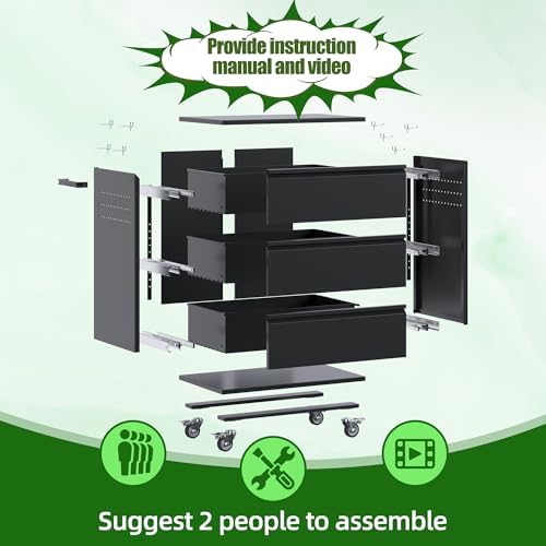 3-Drawer Rolling Tool Chest with Wheels, Pegboard and Push Handle - Image 6