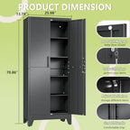 Black Kitchen Pantry Cabinets, 71 Metal Lockable Storage for Office - Image 2