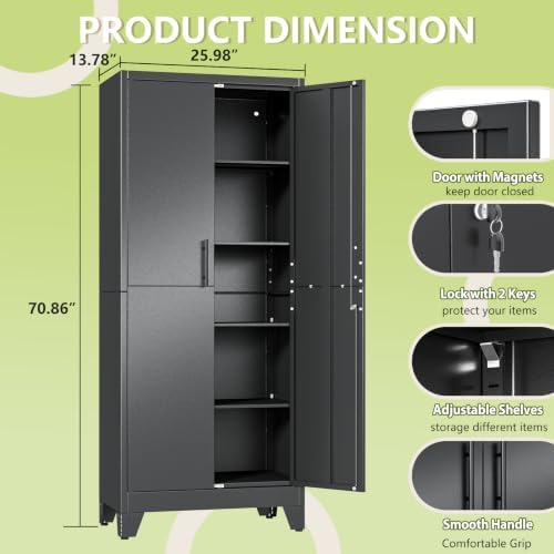 Black Kitchen Pantry Cabinets, 71 Metal Lockable Storage for Office - Image 2