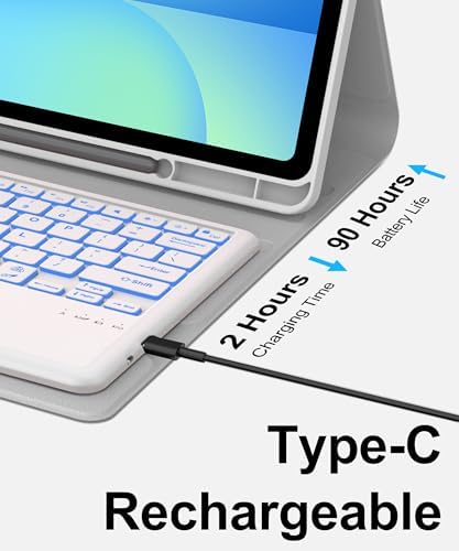 Keyboard Case for Samsung Galaxy Tab S10 FE+ Plus 13.1'' 2025, Galaxy Tablet S10FE+ Case Keyboard with Trackpad, Backlit Touch Keypad with S Pen Holder for Samsung Tab S10FE Plus, Light Grey - Image 6