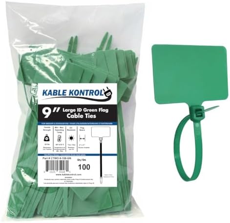 Kable Kontrol Cable Marker Identification Zip Ties 9 Inch 100 Pcs – Green by KABLEKONTROL%C2%AE