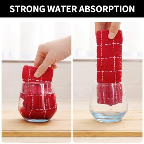 Homaxy Cotton Terry Kitchen Towels and Dishcloths Set of 12, Red - Image 3
