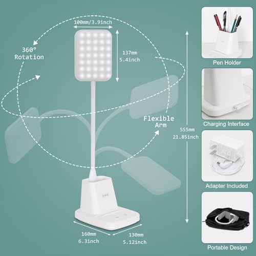 LED Desk Lamp with 10W Wireless Charging & Pen Holder, Snow White - Image 6