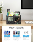 Desk Organizer with Wireless Charger, Digital Clock, Thermometer & Hygrometer - Multi-Functional Pencil Holder, Office Desk Accessories Storage Caddy for Home, Office, Men, Women (Battery Included) - Image 6