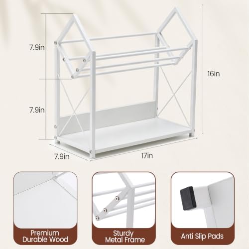 Desktop Bookshelf Organizer, 2 Tier Wood Desk Shelf for Tabletop Storage, Small Desktop Shelf for Office Home Dorm, Table Shelf Book Rack for Books/Supplies/Decor Display (White) - Image 3