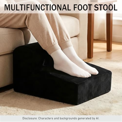 Modern Foam Filled Foot Stool, Soft Lightweight Pouf Ottoman Floor Rest for Living Room, Bedroom, Office Desk, Small Spaces,(Black) - Image 4