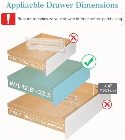 Vtopmart 4" Regular Upgrade Drawer Dividers for Clothes, 12.8"-22.3" 8 Pack - Image 3