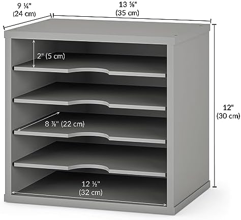 Ballucci 5-Tier File Organizer for Desk, Wooden Mail Sorter, Office Desk Organization, Paper Storage Organizers, Folder Holder for Desk, Letter Trays & Stacking Supports, Gray - Image 4