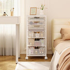 Sbanmao 6 Drawers Rolling Utility Cart, Rolling Storage Cart with Wooden Tabletop, Storage Drawer Cart on Lockable Wheels, Craft Cart for Bedroom, Classroom, Office, White - Image 5