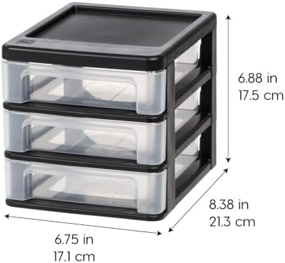 IRIS USA 4-Pack, 3-Drawer Small Plastic Stacking Desktop Organizer, Black - Image 3