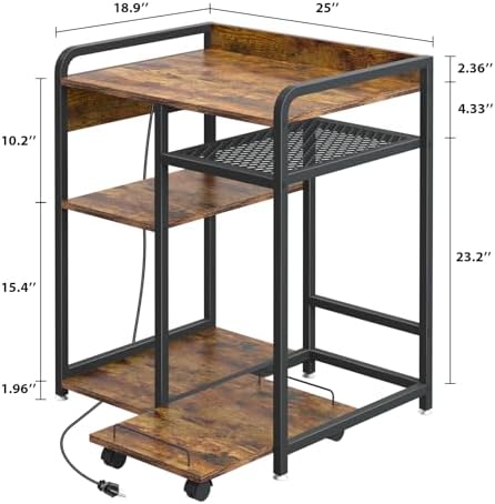 3-Tier Printer Stand with Storage Shelf and Power Outlet for Home Office - Image 2